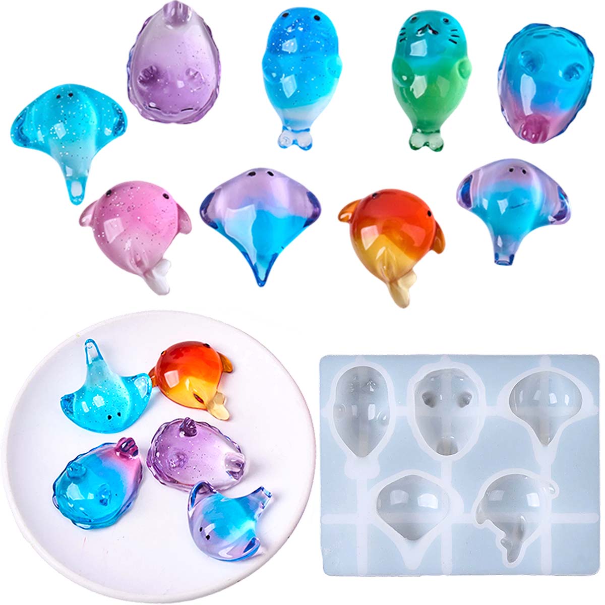 Melt Pour Soap Base - 3D-Heilungs-Silikonform mit Kawaii Manta-Rochen- und Wal-Motiv