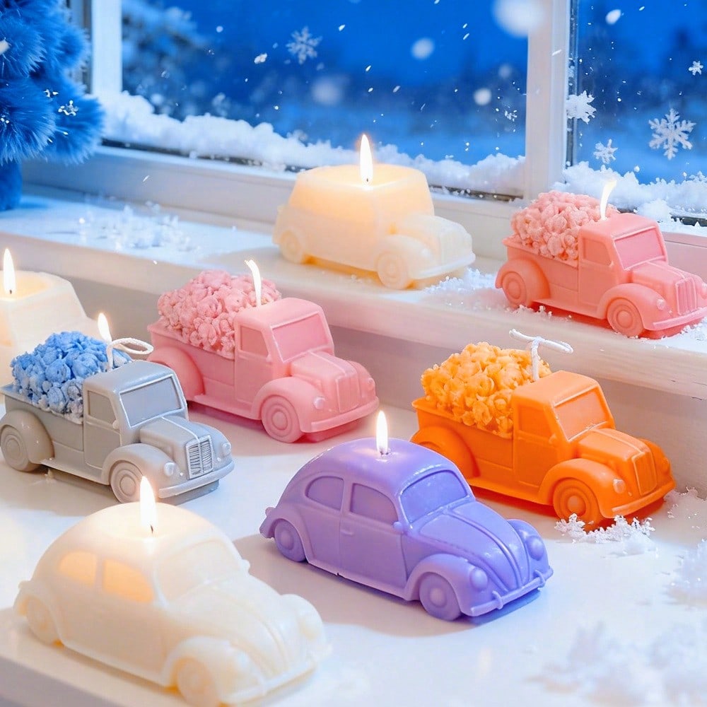 Soap Making Home - Multifunktionale Auto-Silikonform für Kerzen, Rosen-Pickup-Auto-Form für